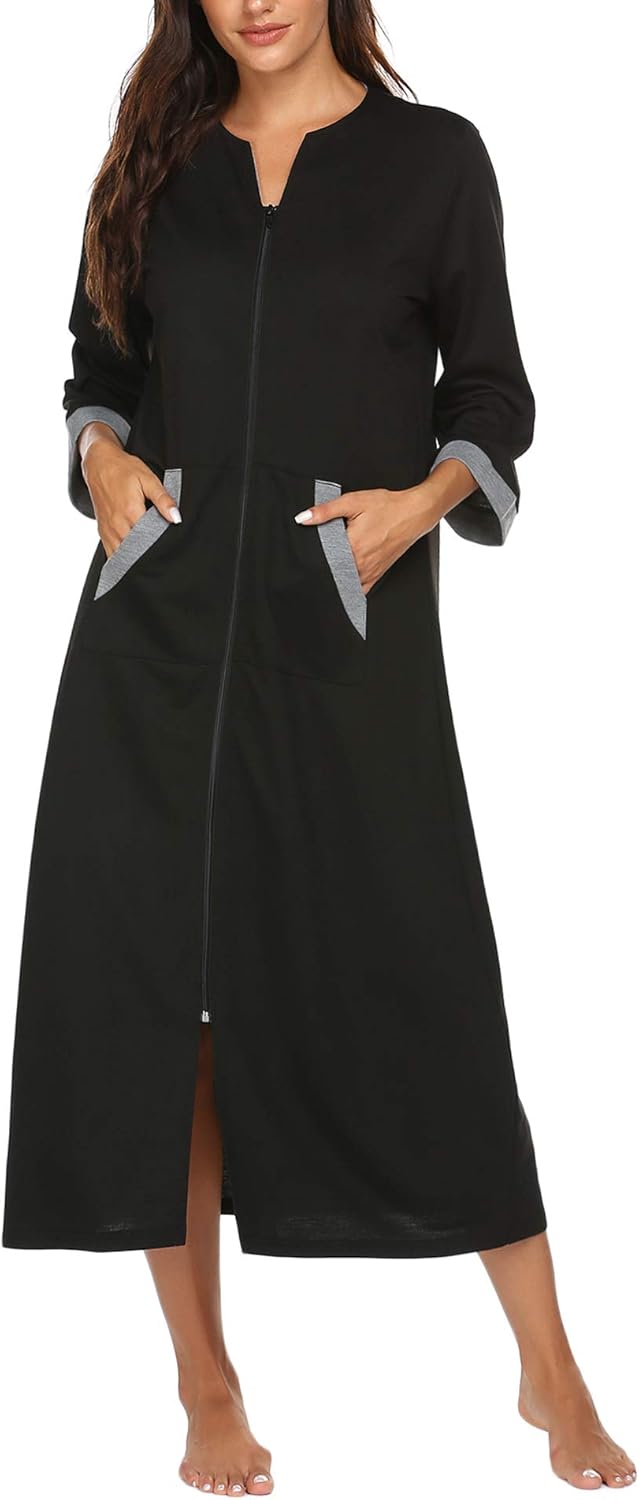 Ekouaer Women Zipper Robe with Pockets for Cozy Comfort