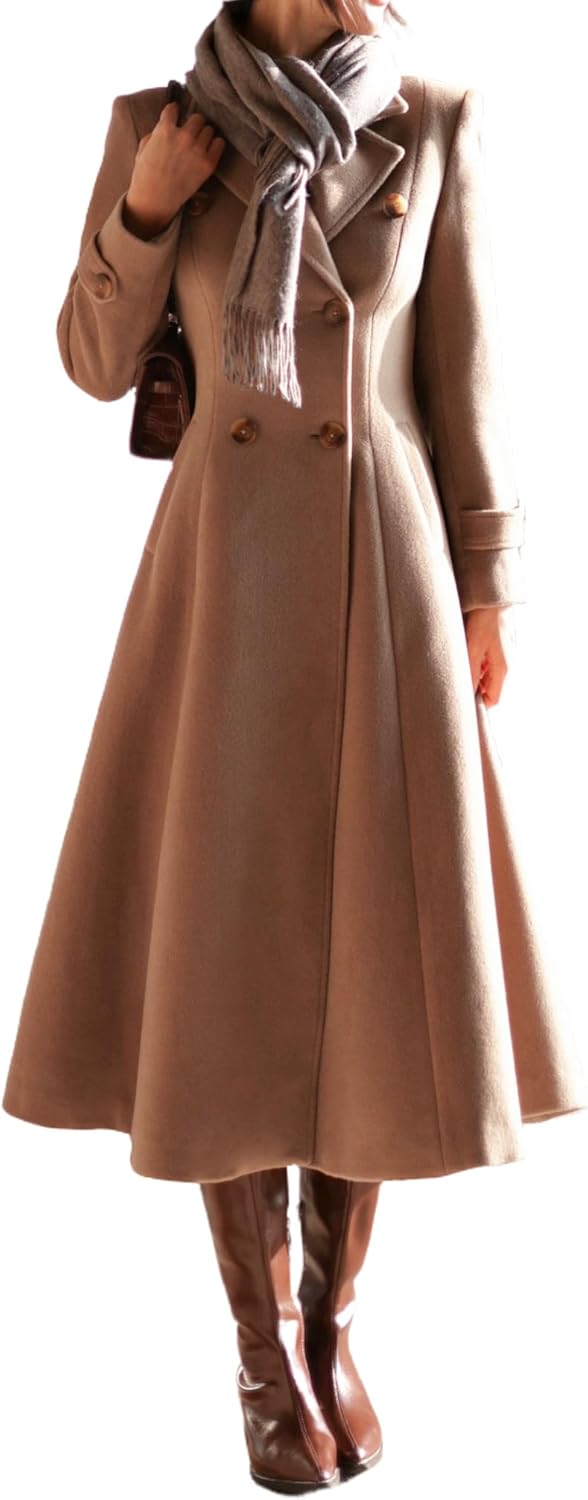 Womens Long Wool Coat by IDEALSANXUN - Stylish Fall Winter Wear