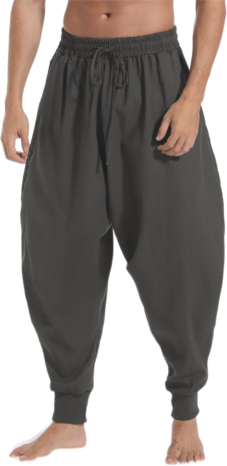 AITFINEISM Men's Drawstring Aladdin Harem Pants for Comfort