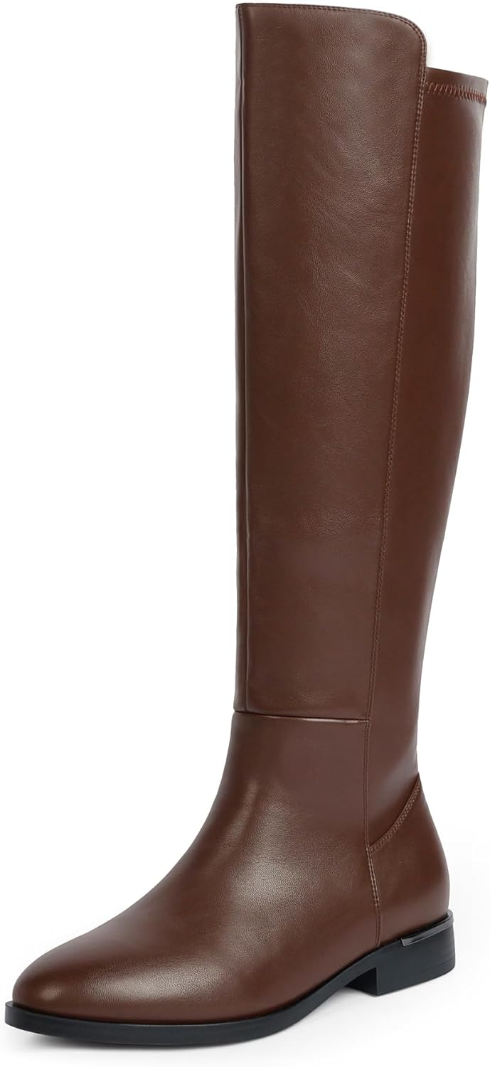 Modatope Knee High Boots Women Flat Rounded Toe Stylish Design