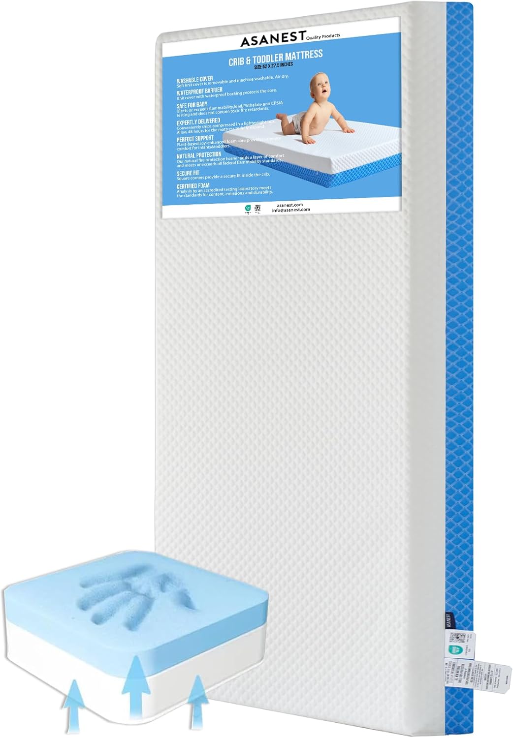 Dual Sided Comfort Gel Memory Foam Crib Mattress for Infants