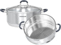 5.5 Quart Stainless Steel Steamer Pot 2-Tier - Even Heat, Visual Lid