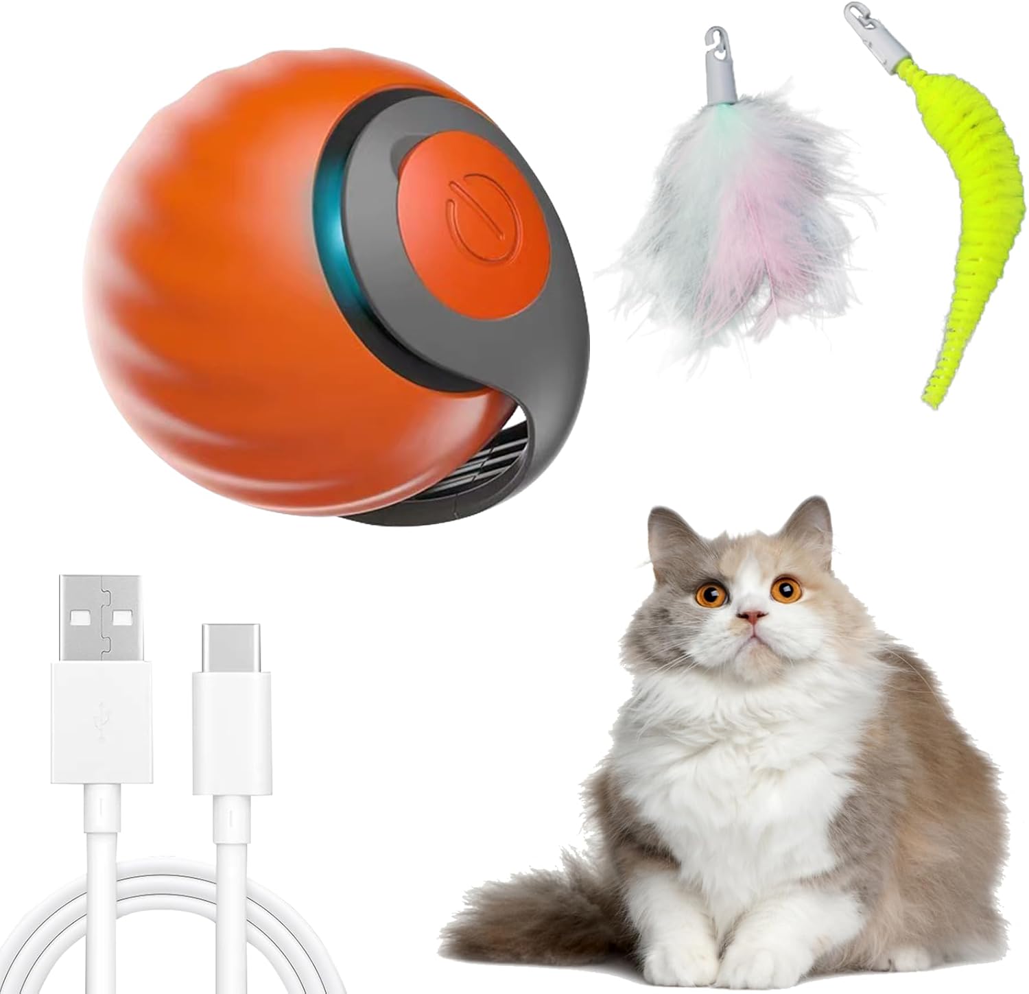 Feather Tail Interactive Cat Ball - Endless Fun!