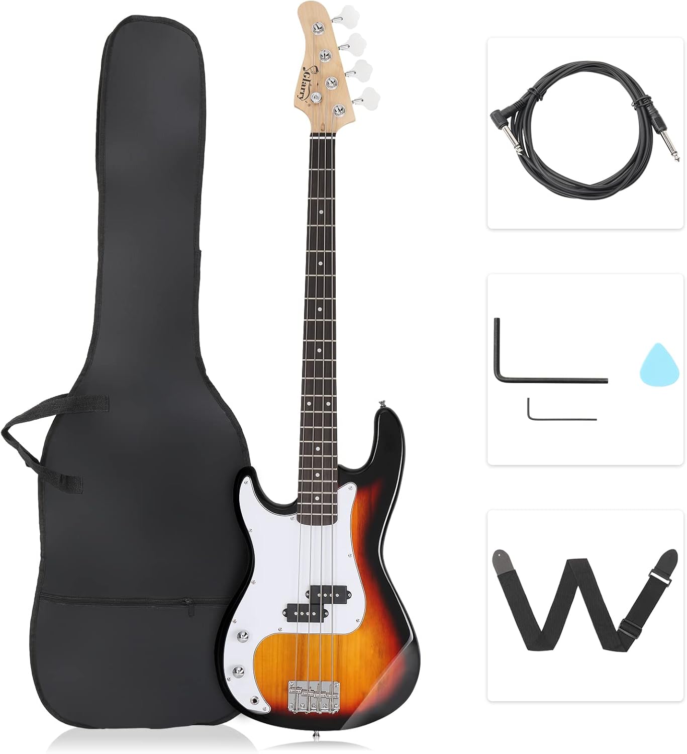 GLARRY Left Hand Full Size Electric Bass Guitar for Beginners