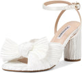 Bow Knot Heeled Sandals - Elegant White Block Heels for Weddings