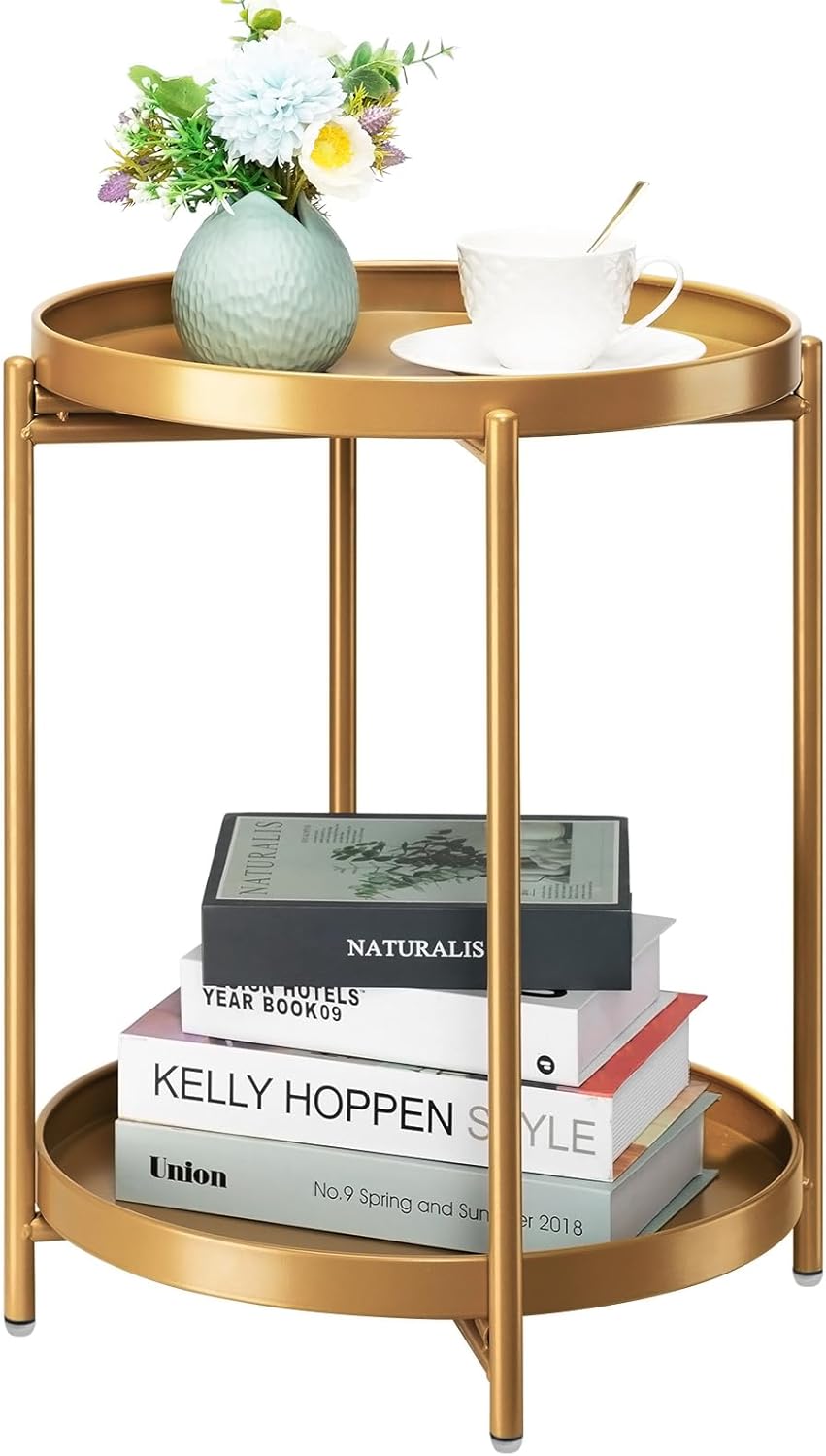 2-Tier Round Side Table with Removable Tray for Any Space