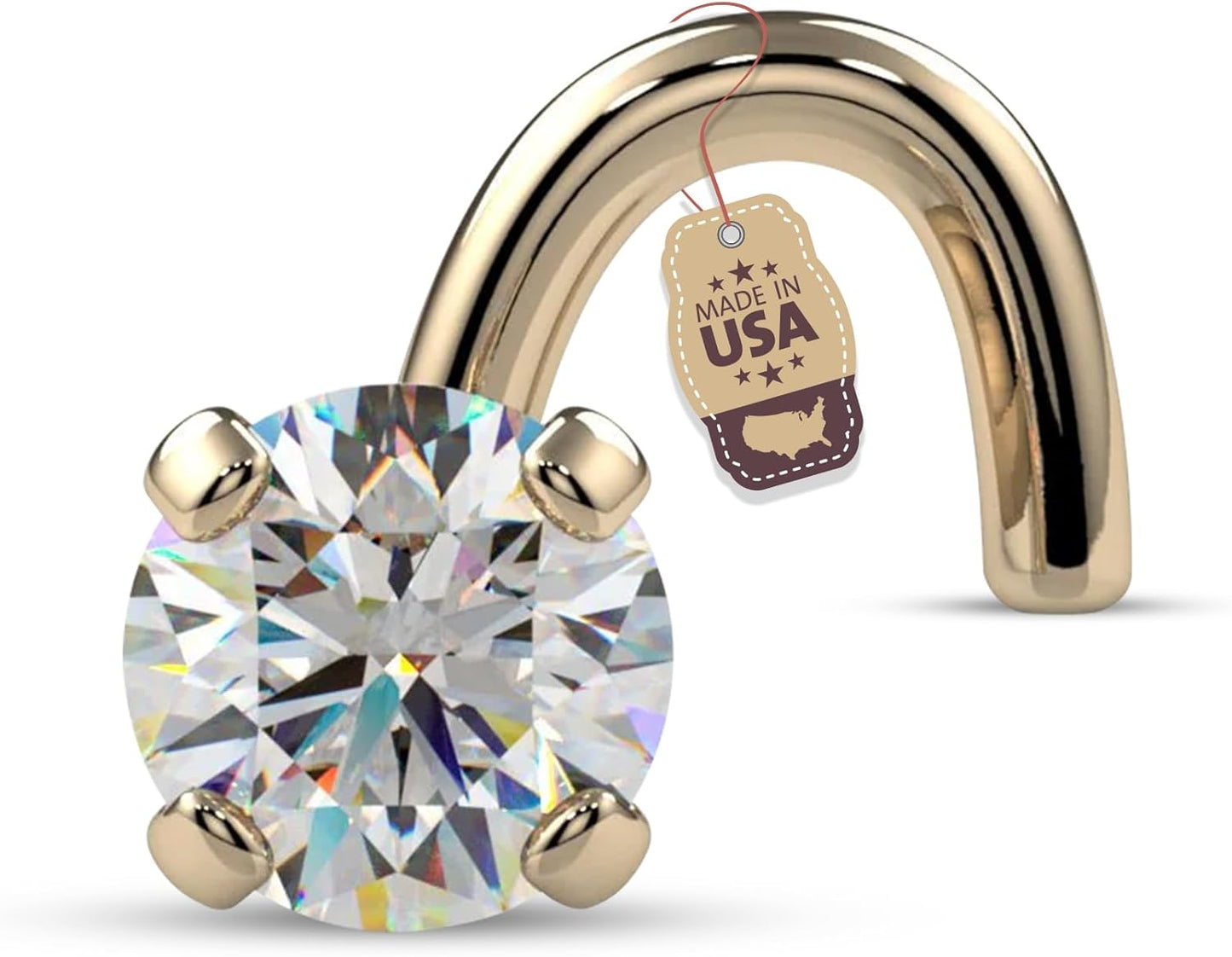 FreshTrends Diamond Nose Ring 20G 2mm Genuine Gold Stud