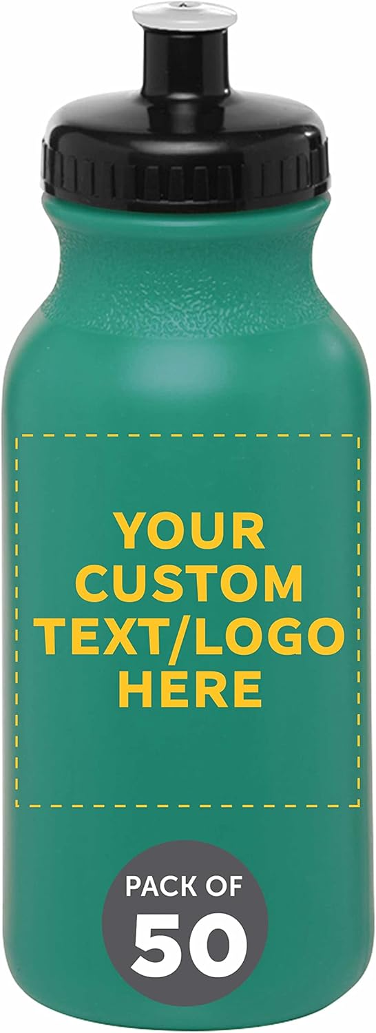 Custom 20 oz. Water Bottles with Push Cap - Set of 50 Teal