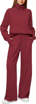 Women's 2 Piece Outfits Lounge Set Oversized Half Zip Sweatshirt style