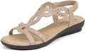 VJH confort Womens Flat Sandals Rhinestone Slip-On - Comfortable