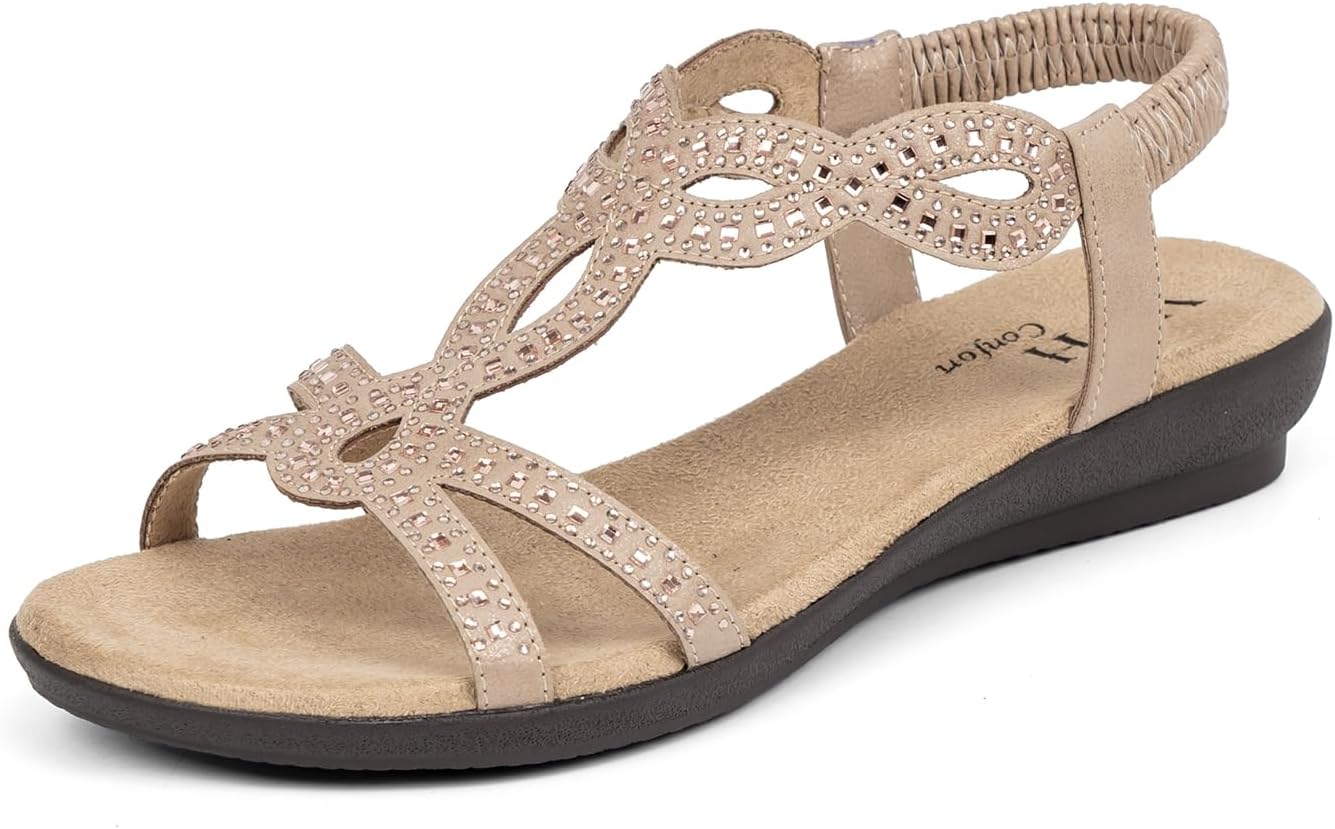 Stylish Womens Flat Sandals with Rhinestone for Casual Wear
