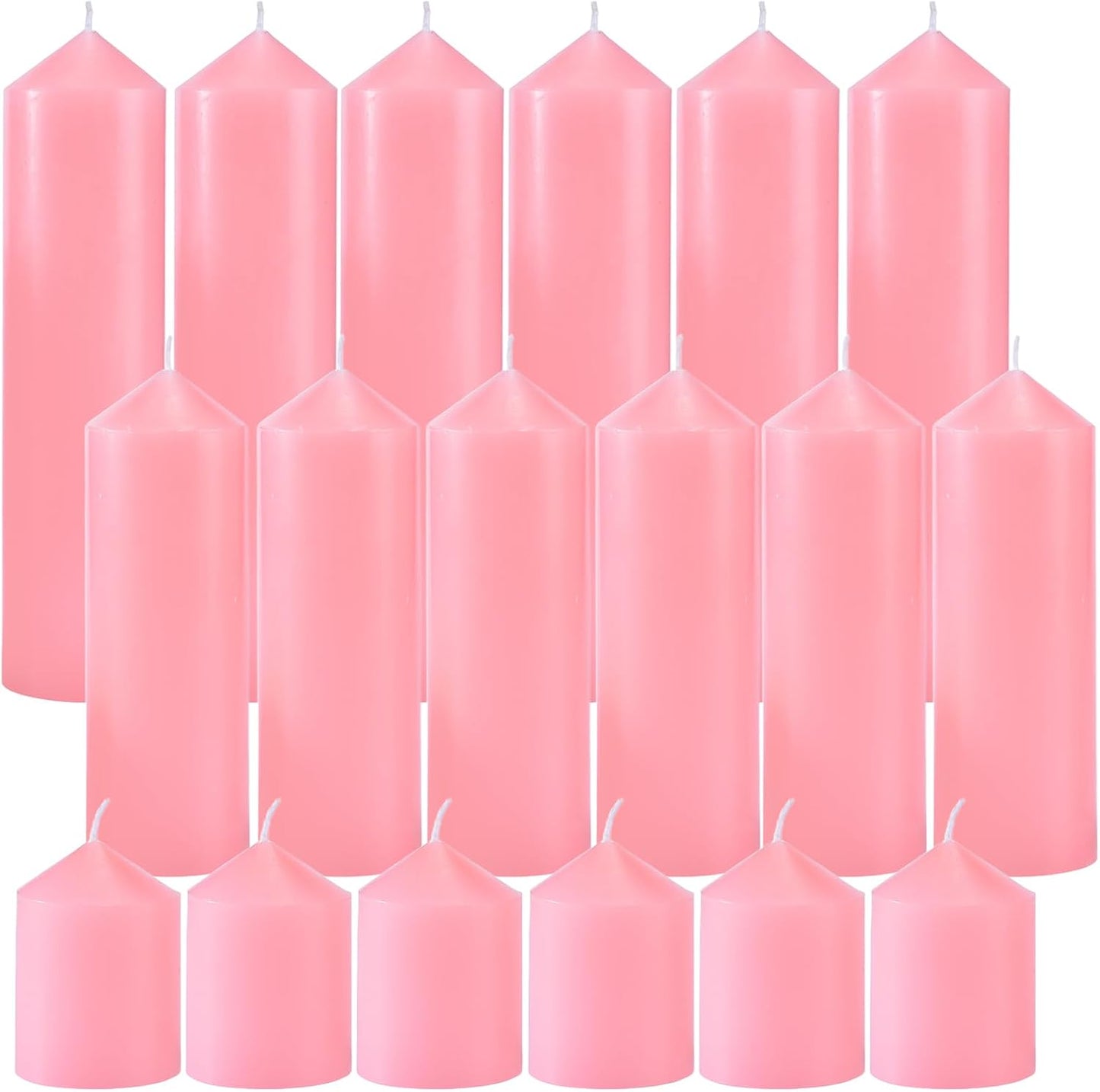 18 Pcs Pink Pillar Candles Set for Weddings and Events