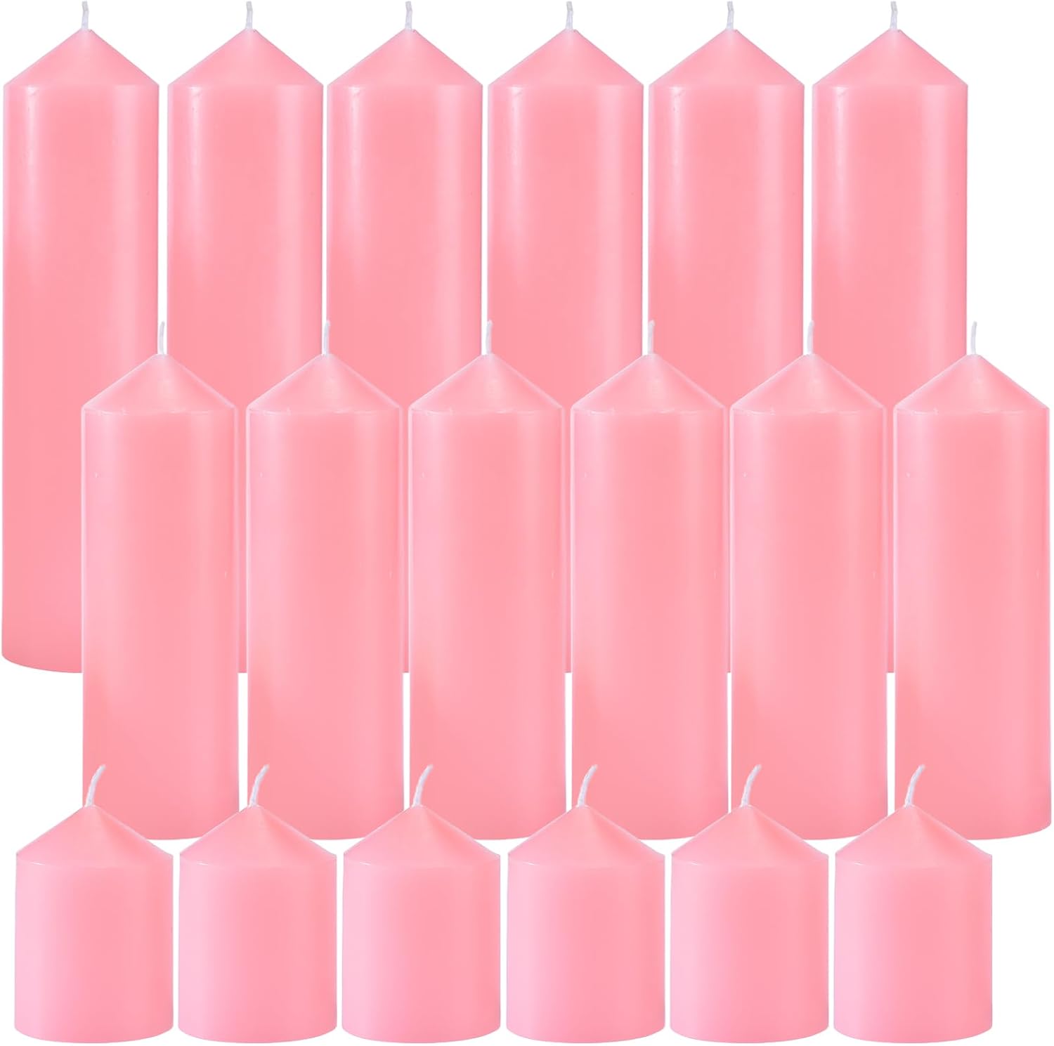 18 Pcs Pink Pillar Candles Set for Weddings and Events
