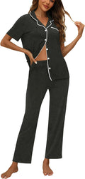 ZMJ Womens Pajamas Sets 2 Piece Button Up Short Sleeve with Long Pant