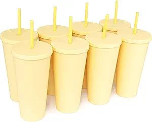 Vibrant 22oz Matte Yellow Skinny Tumblers with Lids & Straws