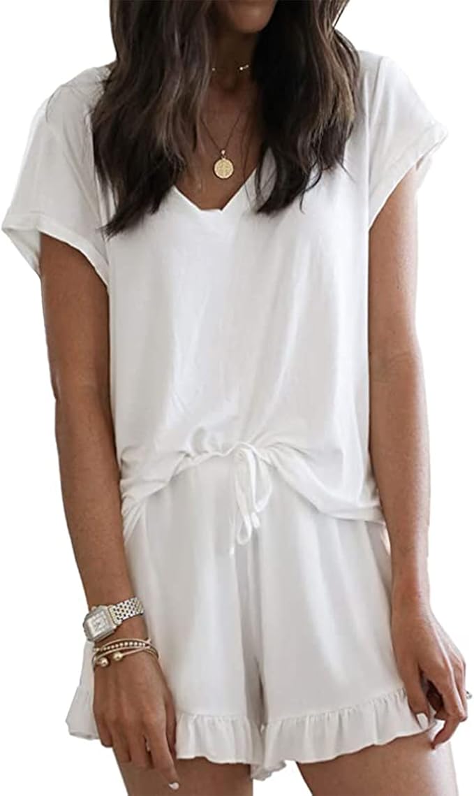 LuckyMore Womens Pajama Sets Shorts Soft Lounge Sets for Comfort