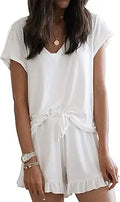 LuckyMore Womens Pajama Set Shorts - Soft Short Sleeve Lounge Set