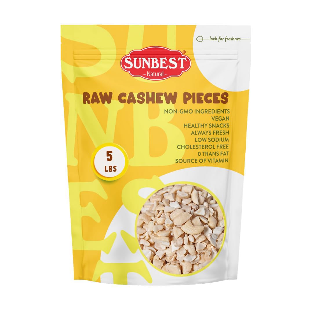 Sunbest Natural Raw Cashew Halves & Pieces for Healthy Snacking
