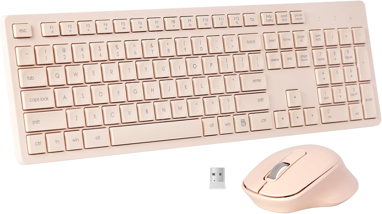 HUO JI Pink Wireless Keyboard & Mouse Combo - Quiet & Ergonomic