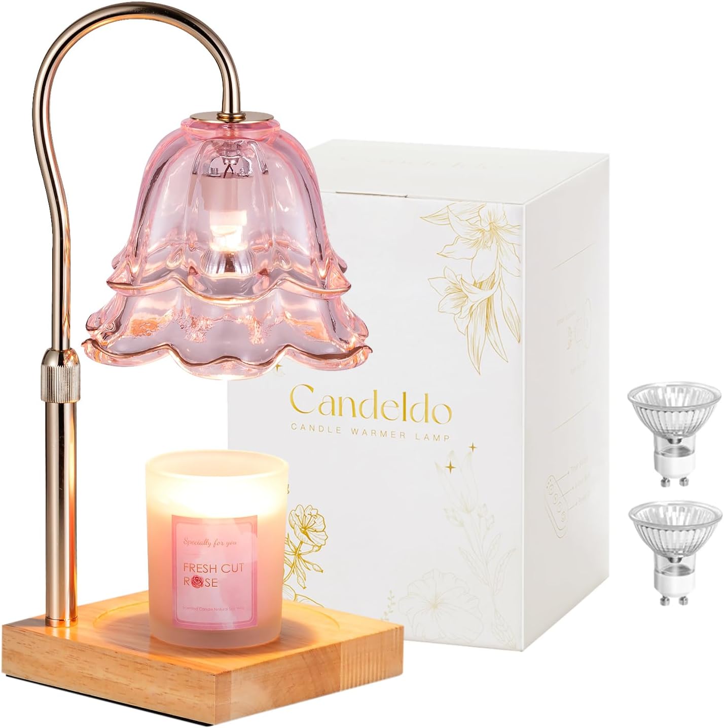 Candeldo Candle Warmer Lamp with Timer: Elegant Pink Flower