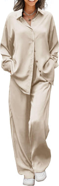 Womens Satin Silky Pajama Set 2 Piece - Soft Button-Down PJs