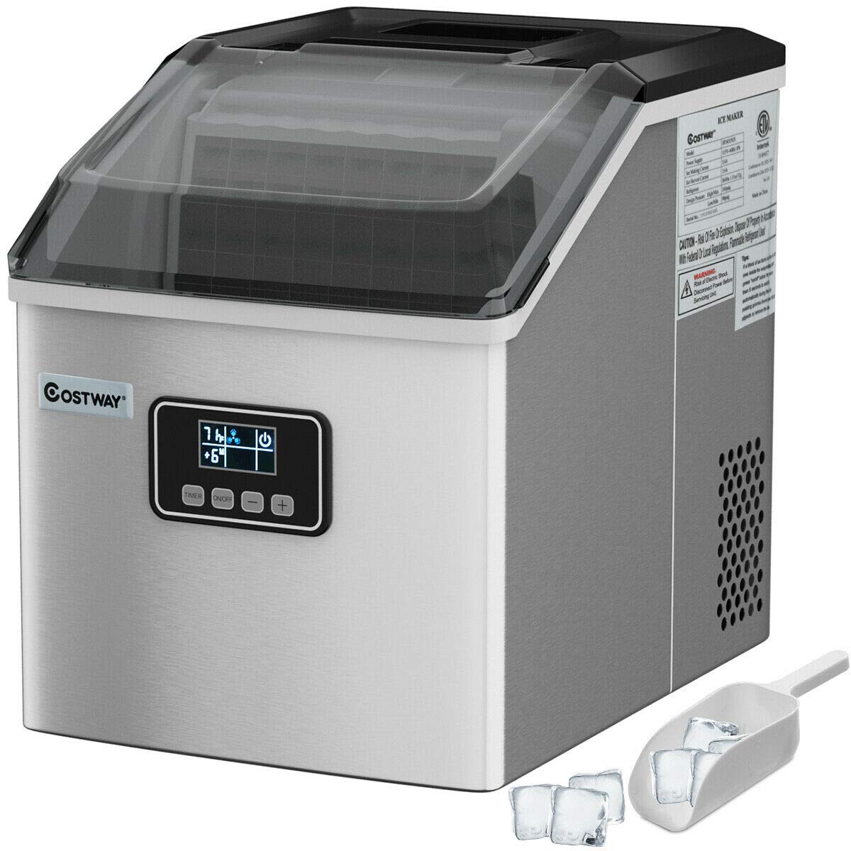 COSTWAY 48LBS Ice Maker: Self-Cleaning, LCD Display