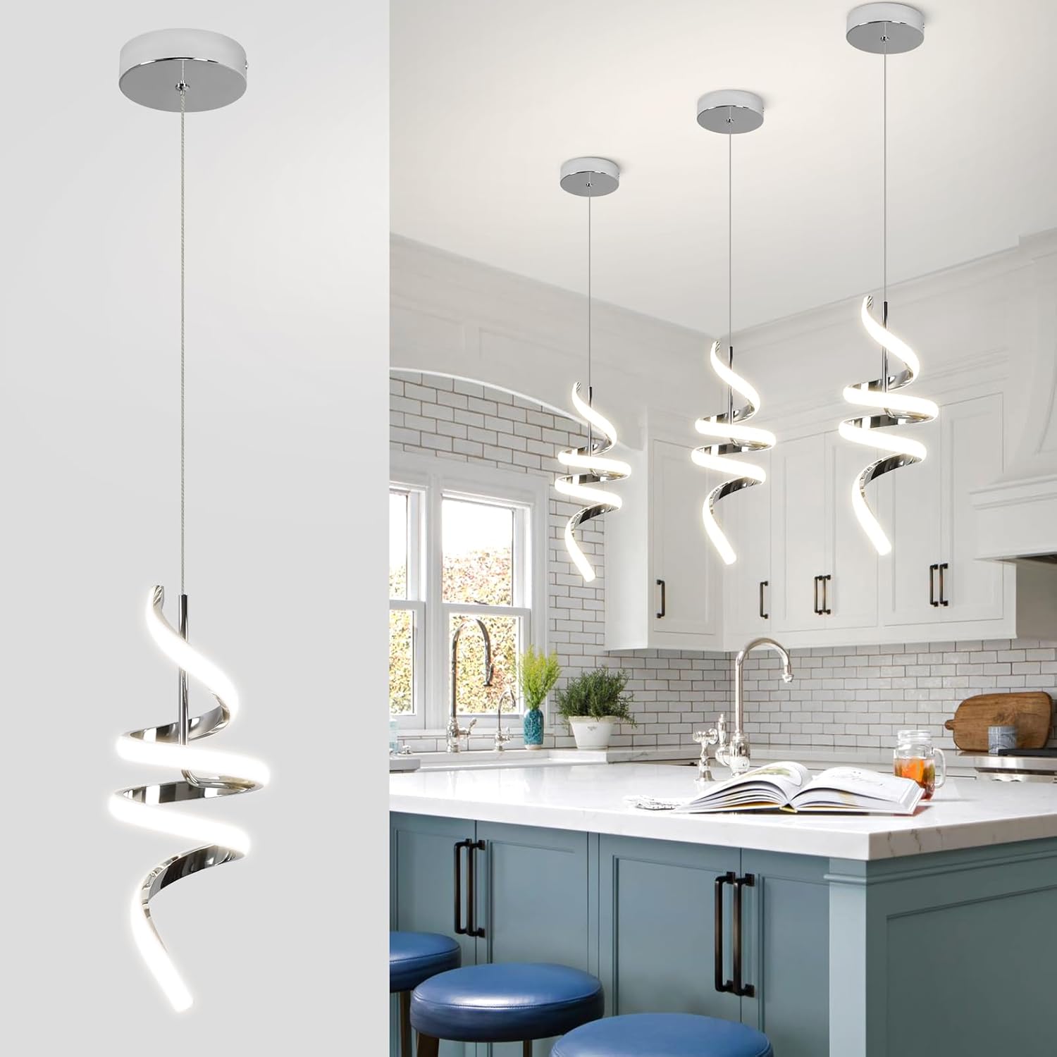 Modern Spiral LED Pendant Lights for Stylish Kitchen Spaces