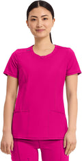 Women Round Neck Scrub Top with 3 Pockets - 360 Stretch Fit