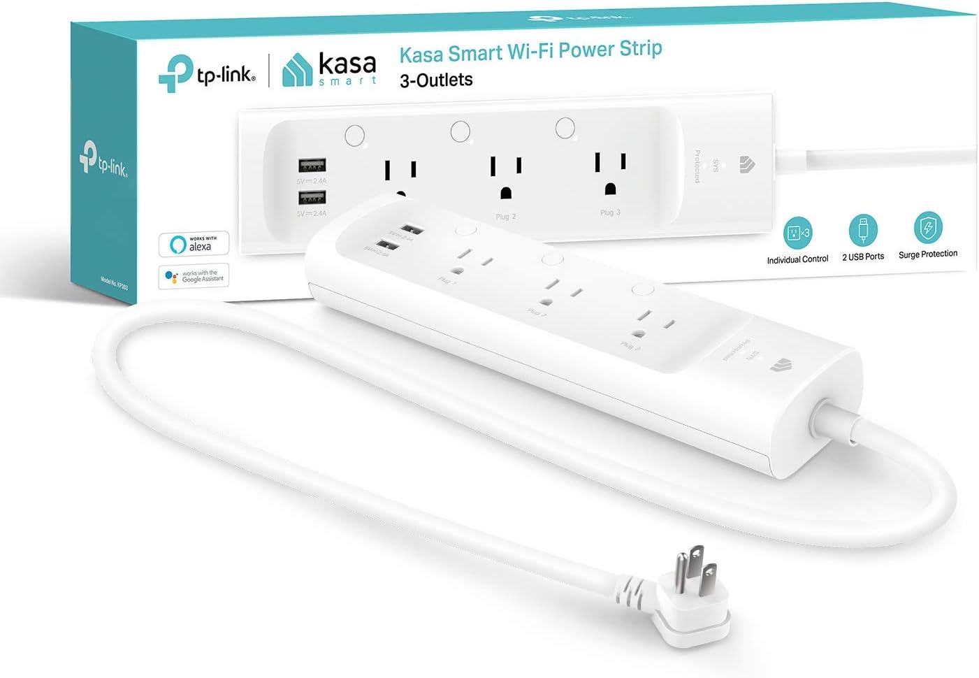 Control 3 Outlets & 2 USBs with Kasa Smart Strip