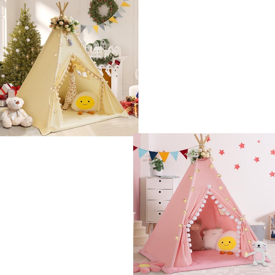 Cozy Kids Teepee Tent Set with Stars Lights - Wirhao