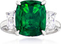 Simulated Emerald and CZ 3-Stone Ring in Sterling Silver - Luxury