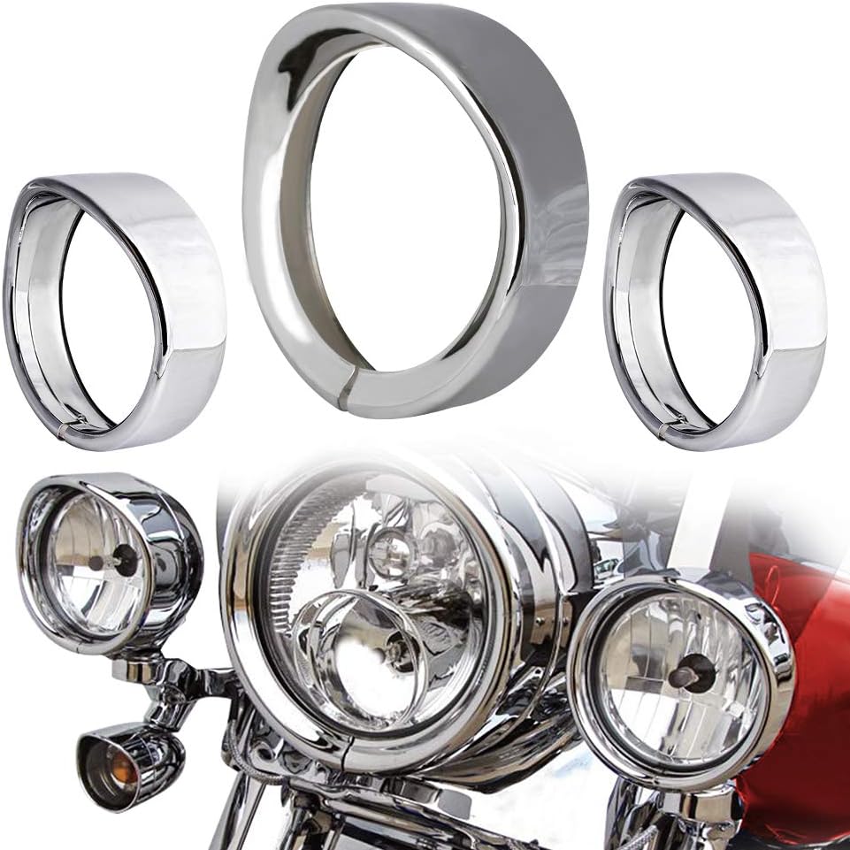 Chrome Motorcycle Lights Frenched Ring Kit for Harley Models