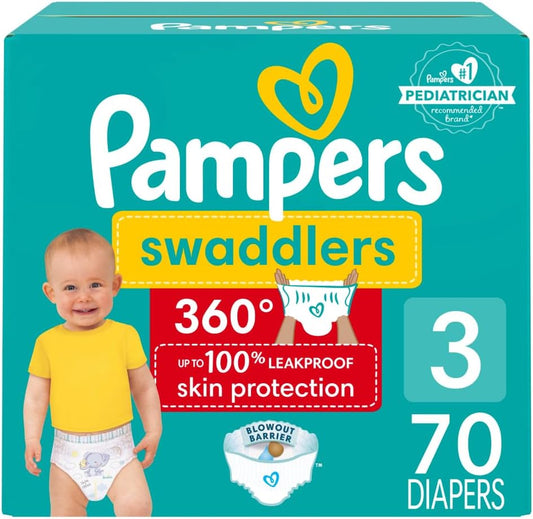 Pampers Swaddlers 360 - Size 3, 70 Pack - 100% Leakproof Skin Protection