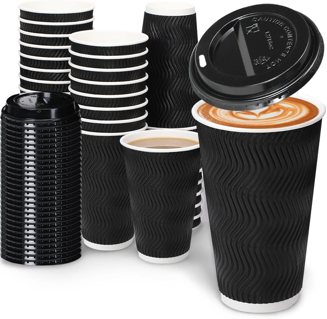 100 Pack Insulated 16oz Coffee Cups - Hot Beverage Bliss!