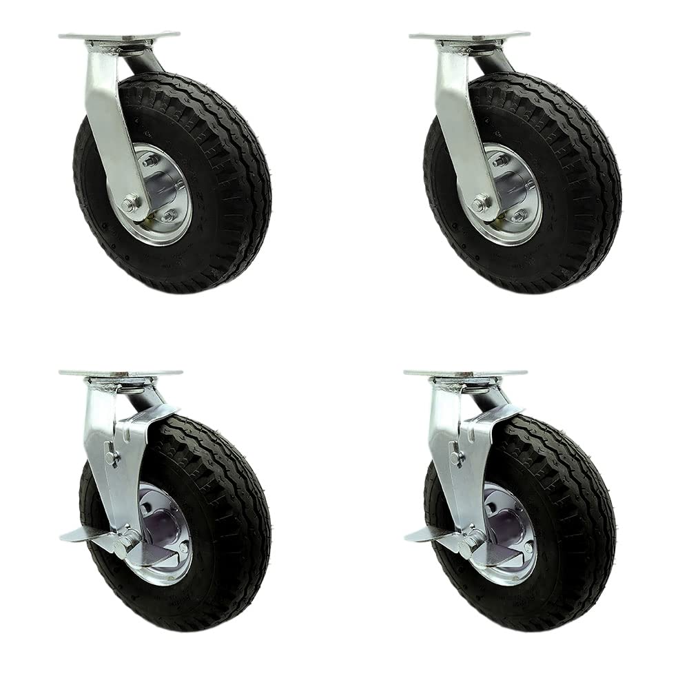 10 Inch Swivel Pneumatic Casters Set of 4 for Heavy Duty Use