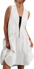 Fisoew Women's Sleeveless Tank Mini Dress Casual Half Zip V Neck