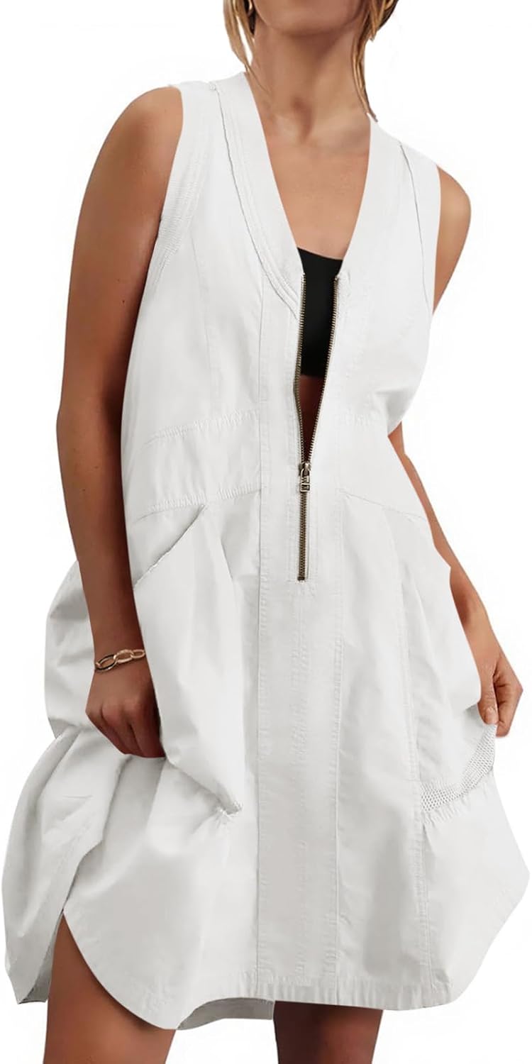 Fisoew Women's Sleeveless Tank Mini Dress with Pockets for Summer