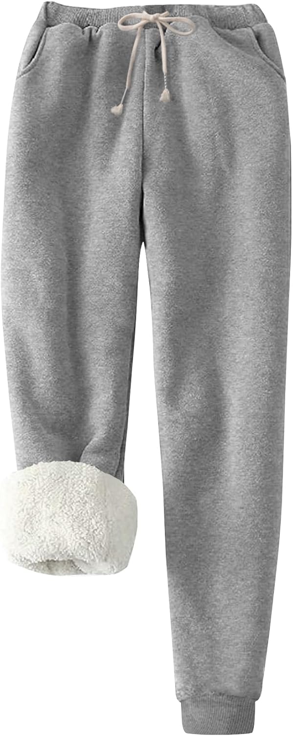 Flygo Women's Winter Warm Fleece Joggers with Sherpa Lining