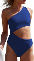 Women's One Piece Ribbed Swimsuit One Shoulder Cutout - Sleek Fit