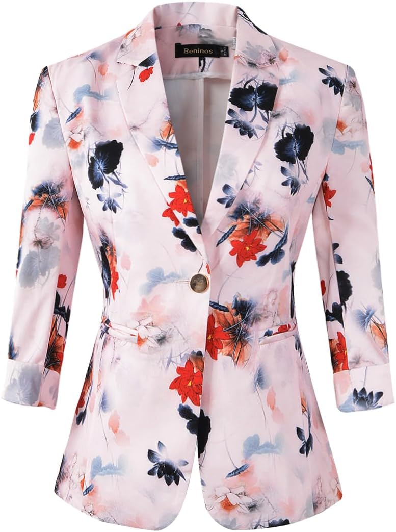 Beninos Womens Blazers 3/4 Sleeve Lightweight Office Work Jacket
