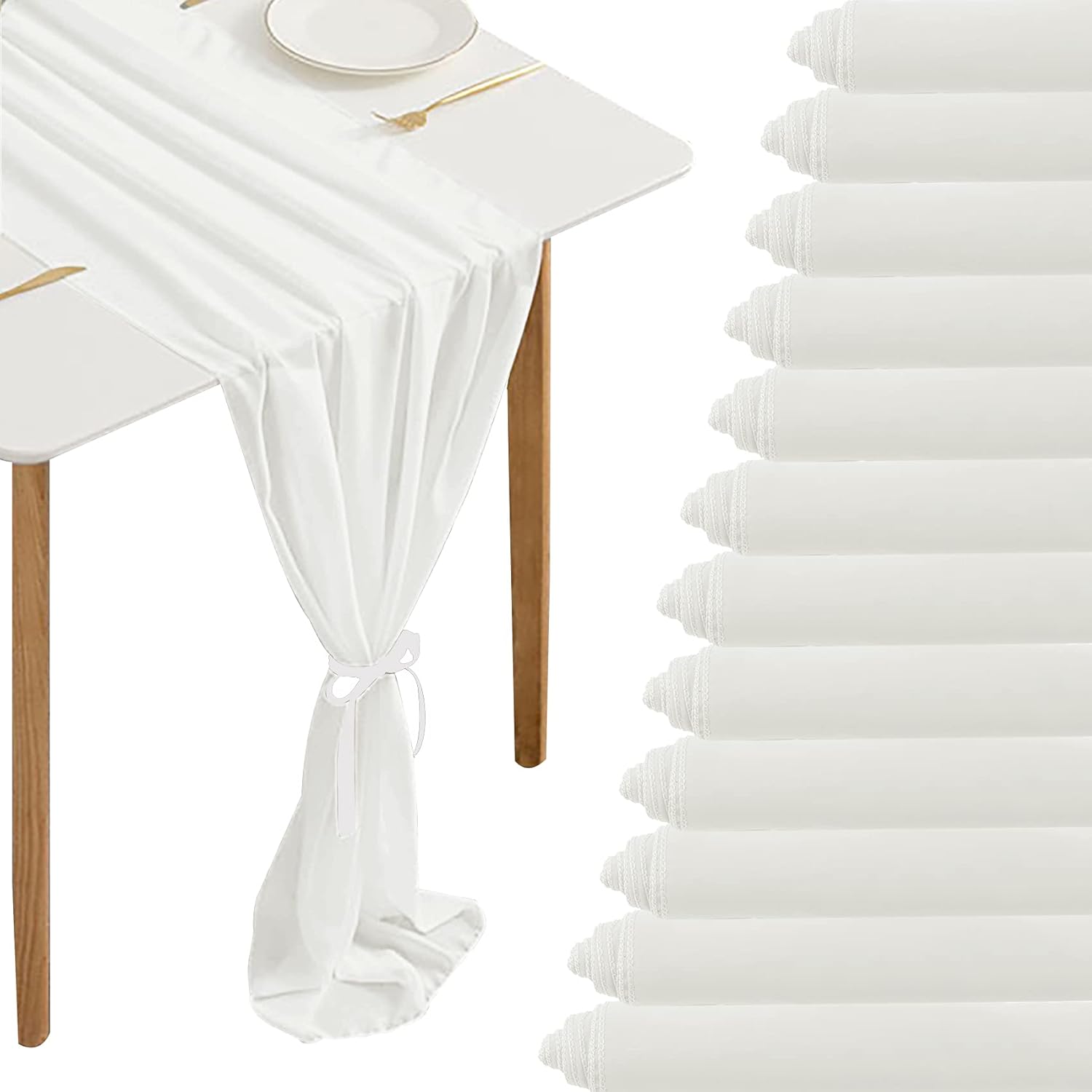 10Ft White Chiffon Table Runner for Weddings and Parties