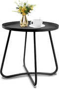Babion Black Outdoor Side Table, Small Round Patio Table - Weather