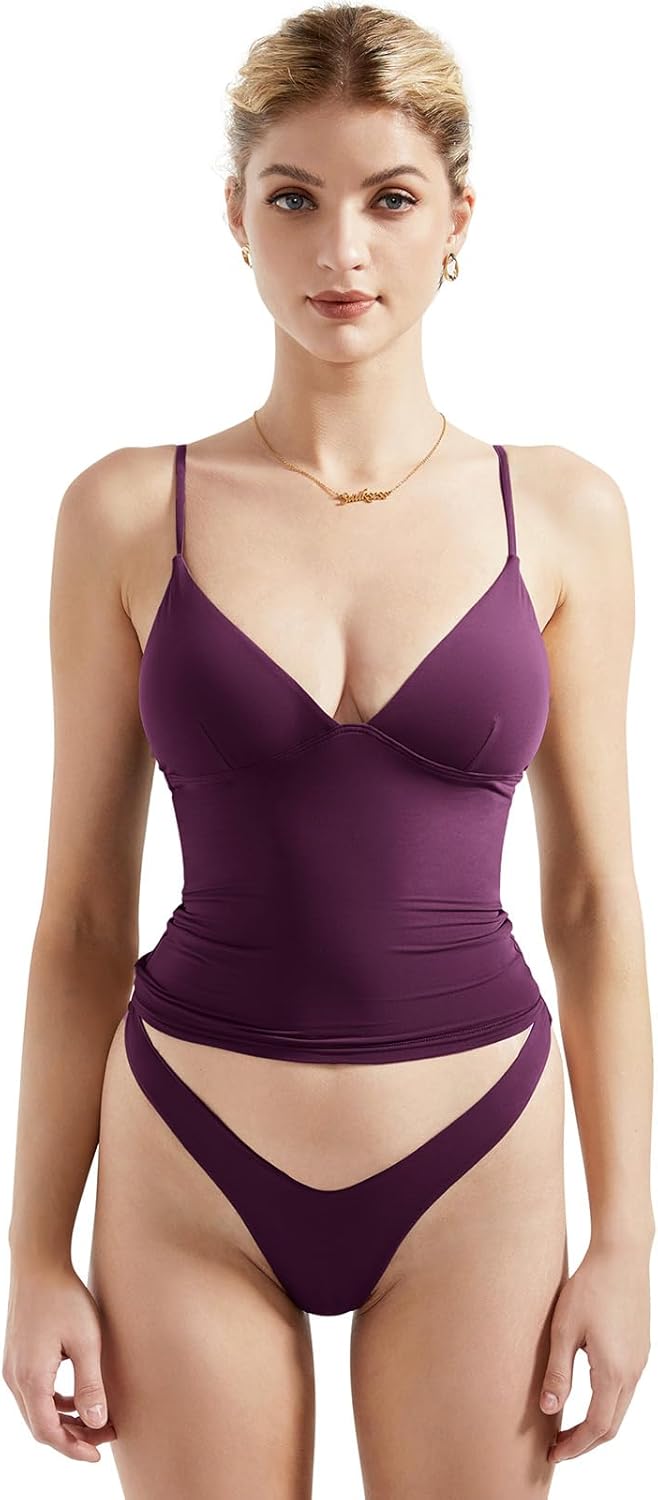SUUKSESS Women Sexy Deep V Neck Sleeveless Fitted Cami Top