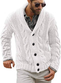 Mens Cable Knit Cardigan Sweater Shawl Collar Loose Fit Long Sleeve