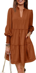 Imily Bela Womens Long Sleeve Tunic Dress - Tiered Ruffle V Neck