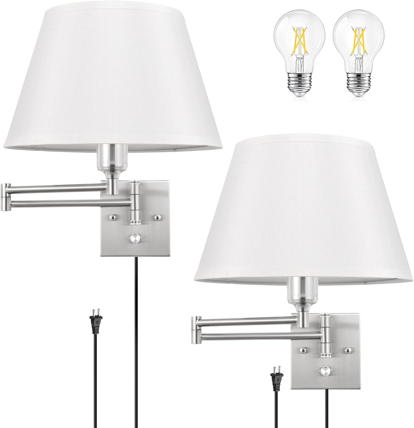 Dimmable Wall Sconce Plug in Set of Two with Adjustable Arms