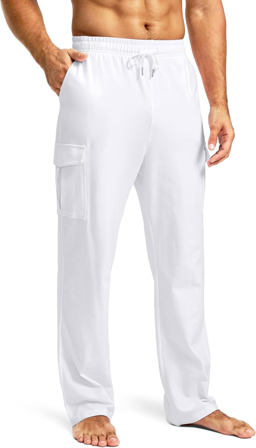 Pudolla Men's Cotton Sweatpants with Cargo Pockets for Comfort