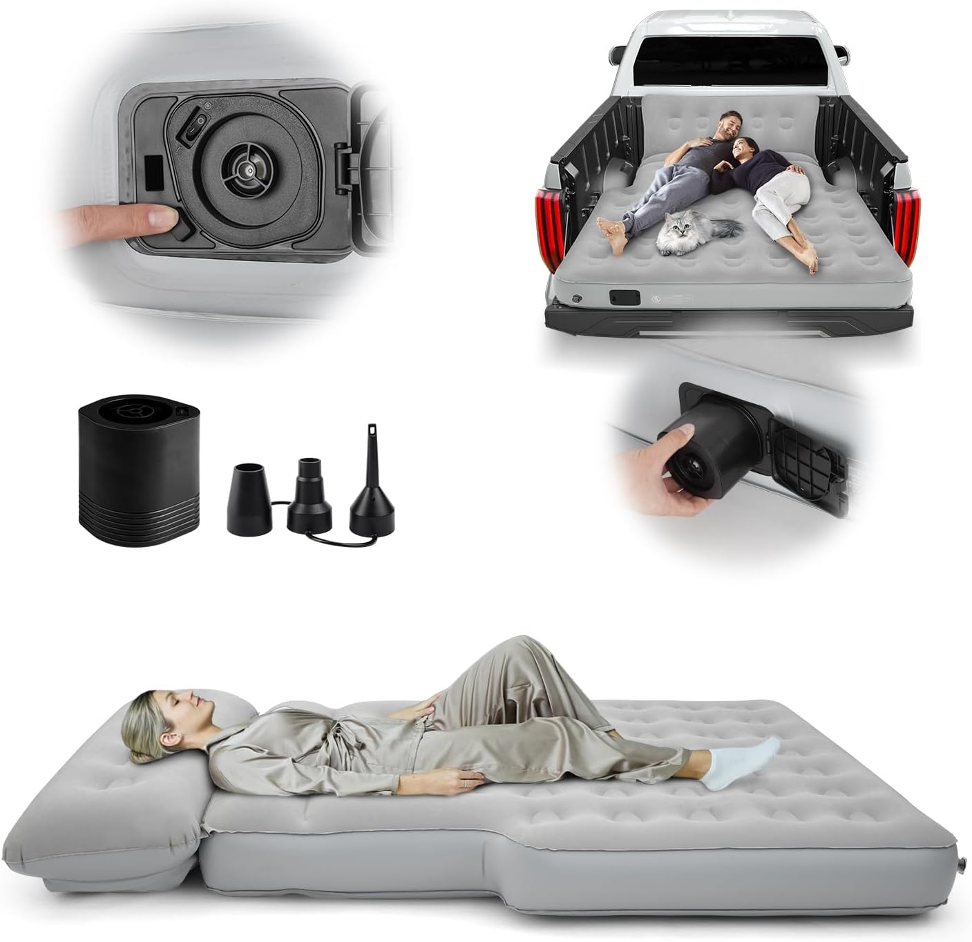 Adjustable Truck Bed Air Mattress | Built-in Pillow | Portable Double Airbed by Sunsdrew