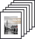 16x20 Picture Frame Set of 6 - Lightweight Black Frames for Wall
