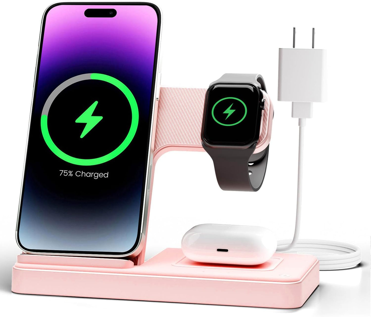 3 in 1 Wireless Charger Stand for Apple Devices - Pink